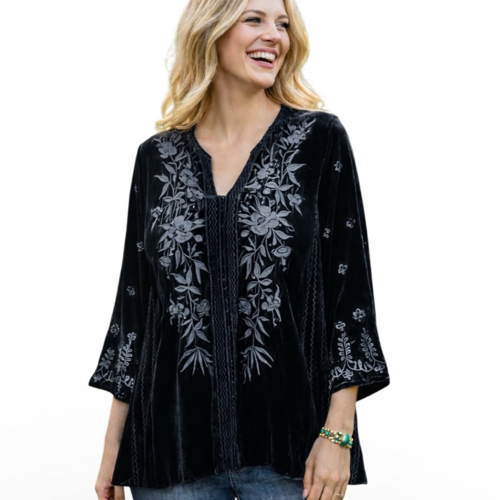 Johnny Was Adele heavily embroidered velvet tunic NWT